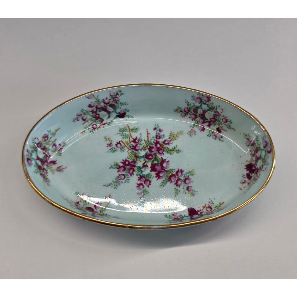 Royal Bone China England Floral Oval Dish Gold Trim Trinket Dish